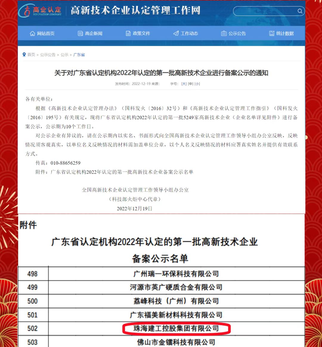 再传喜报！珠海建工集团获评“高新技术企业”~